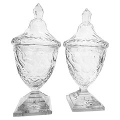 Pair of Georgian Anglo-Irish Cut Crystal Sweet Meat Covered Urns