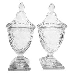 Pair of Georgian Anglo-Irish Cut Crystal Sweet Meat Covered Urns