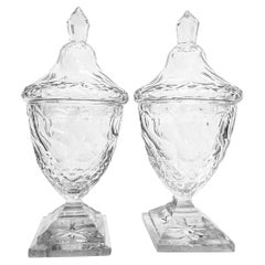 Antique Pair of Georgian Anglo-Irish Cut Crystal Sweet Meat Covered Urns