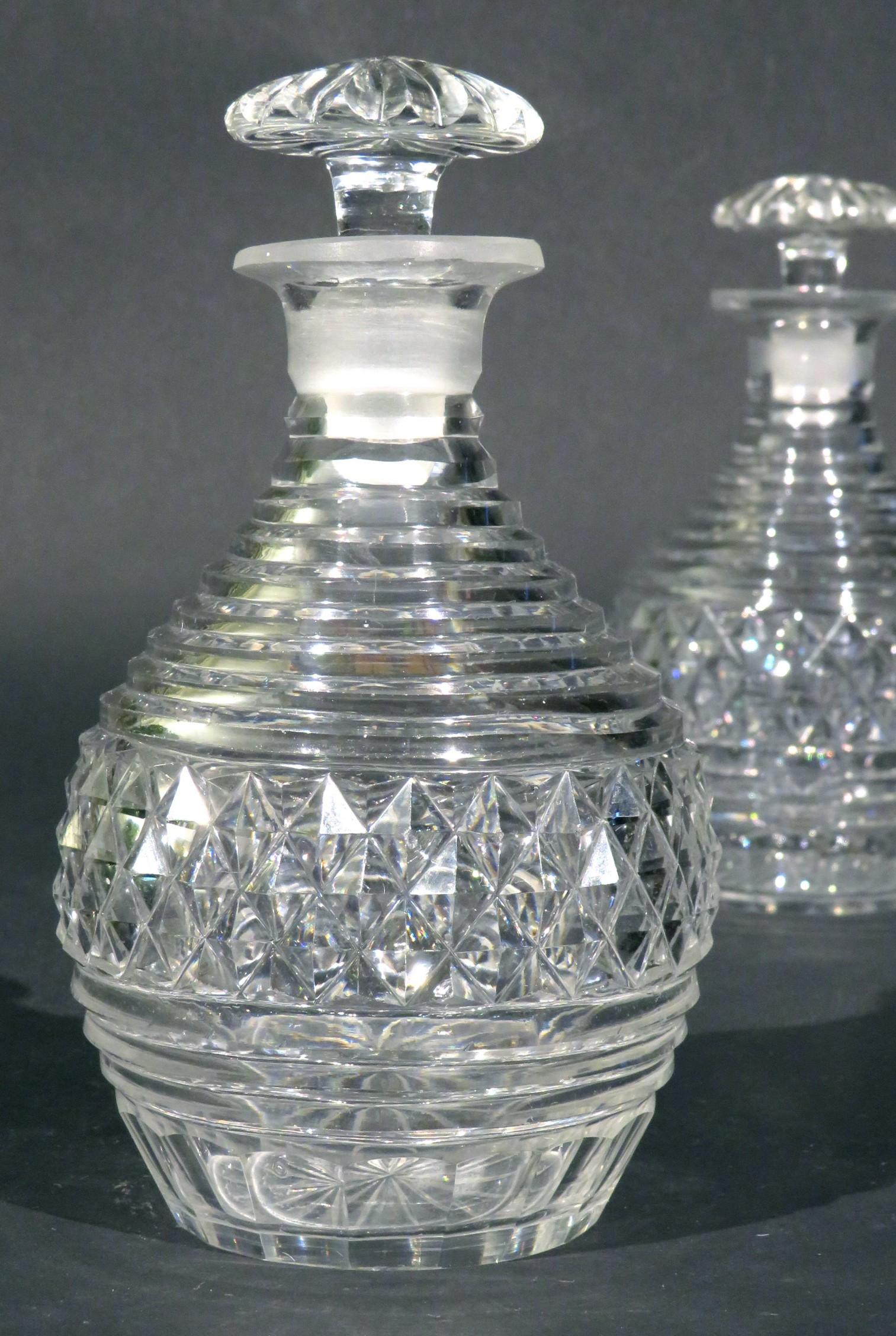 Pair of Georgian Anglo-Irish Cut Glass Spirit Decanters & Silver Plated Caddy In Good Condition For Sale In Ottawa, Ontario