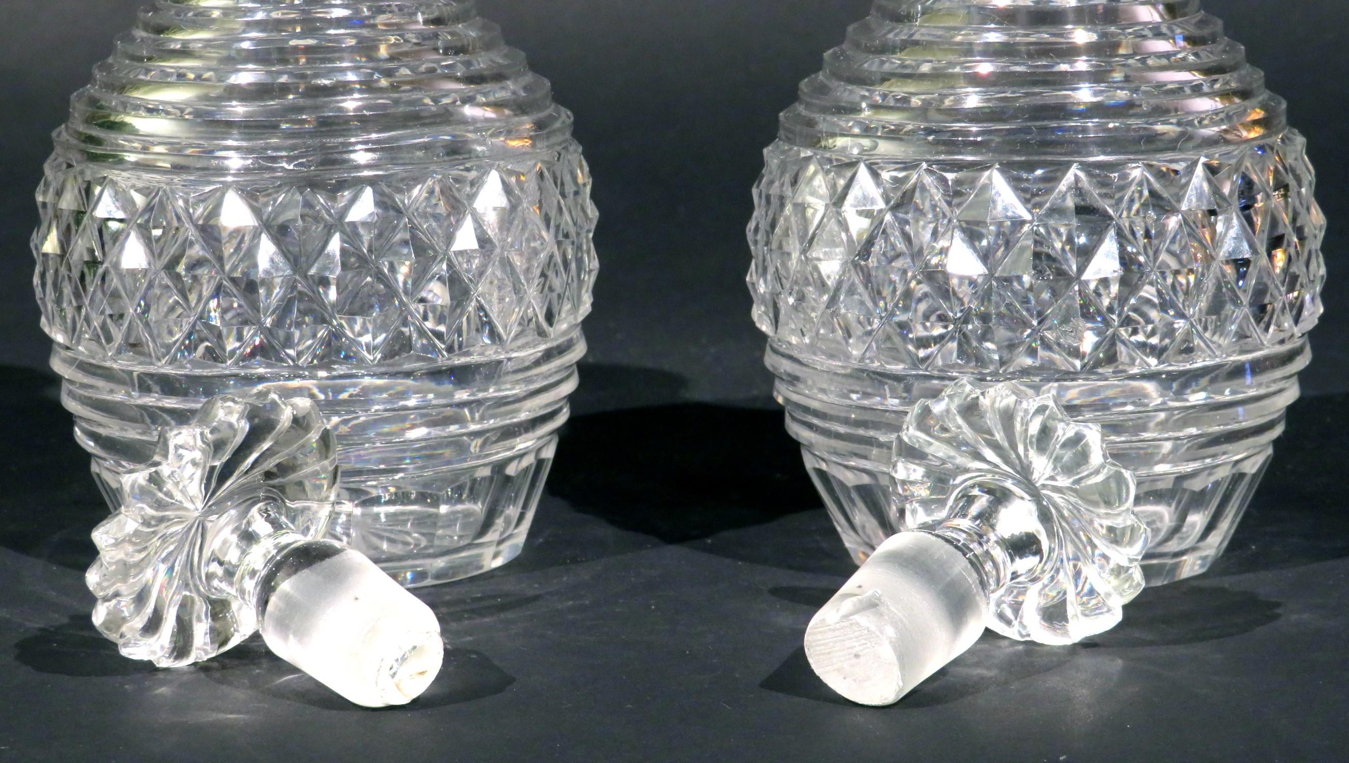 Pair of Georgian Anglo-Irish Cut Glass Spirit Decanters & Silver Plated Caddy For Sale 3