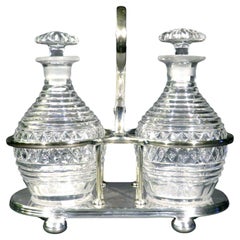Pair of Georgian Anglo-Irish Cut Glass Spirit Decanters & Silver Plated Caddy