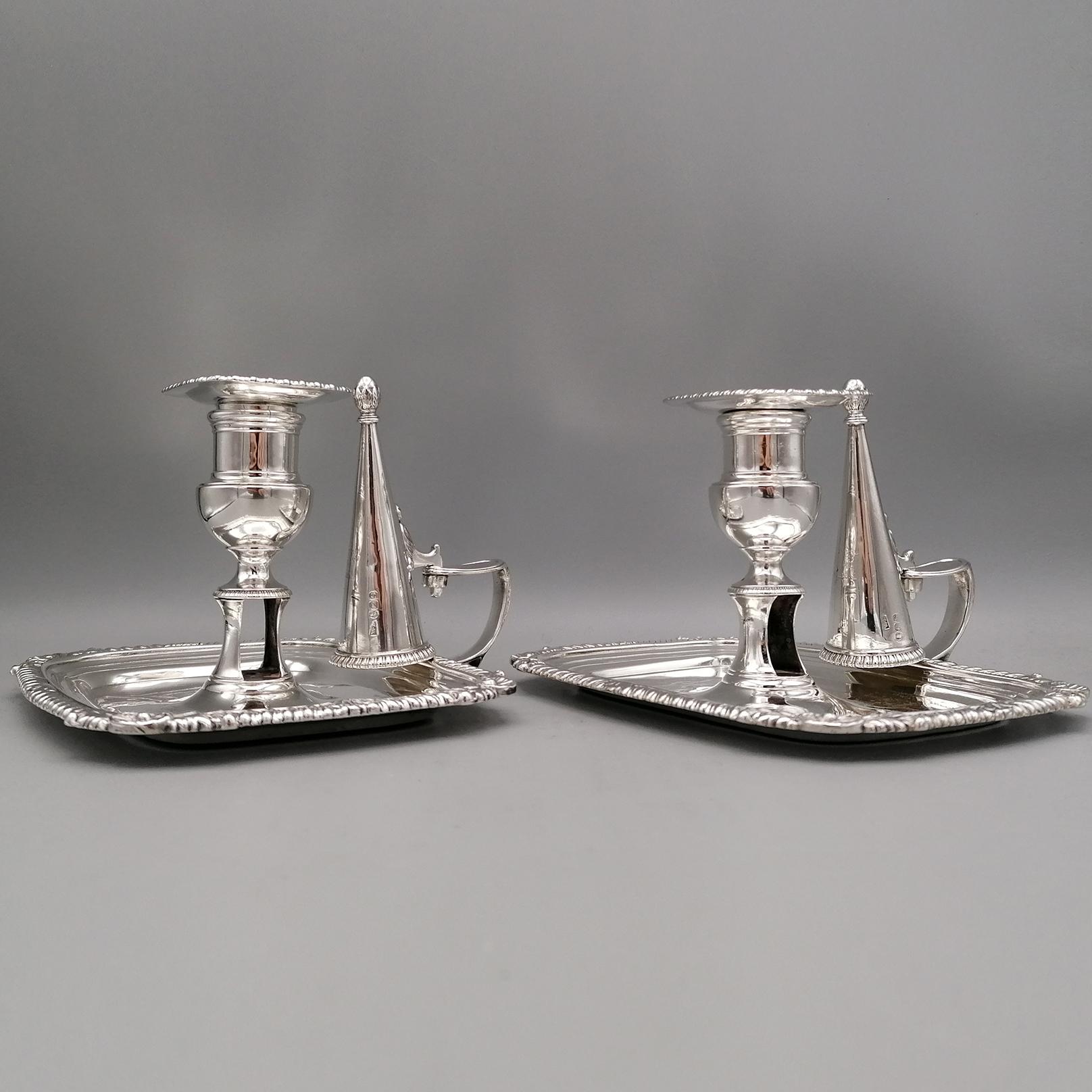 Hand-Crafted Pair of Georgian Antique Sterling Silver Oblong Chambersticks 