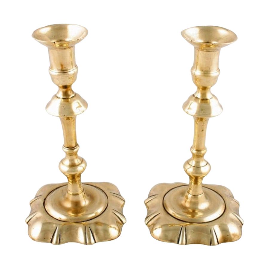 Pair of Georgian Brass Candlesticks, 18th Century For Sale