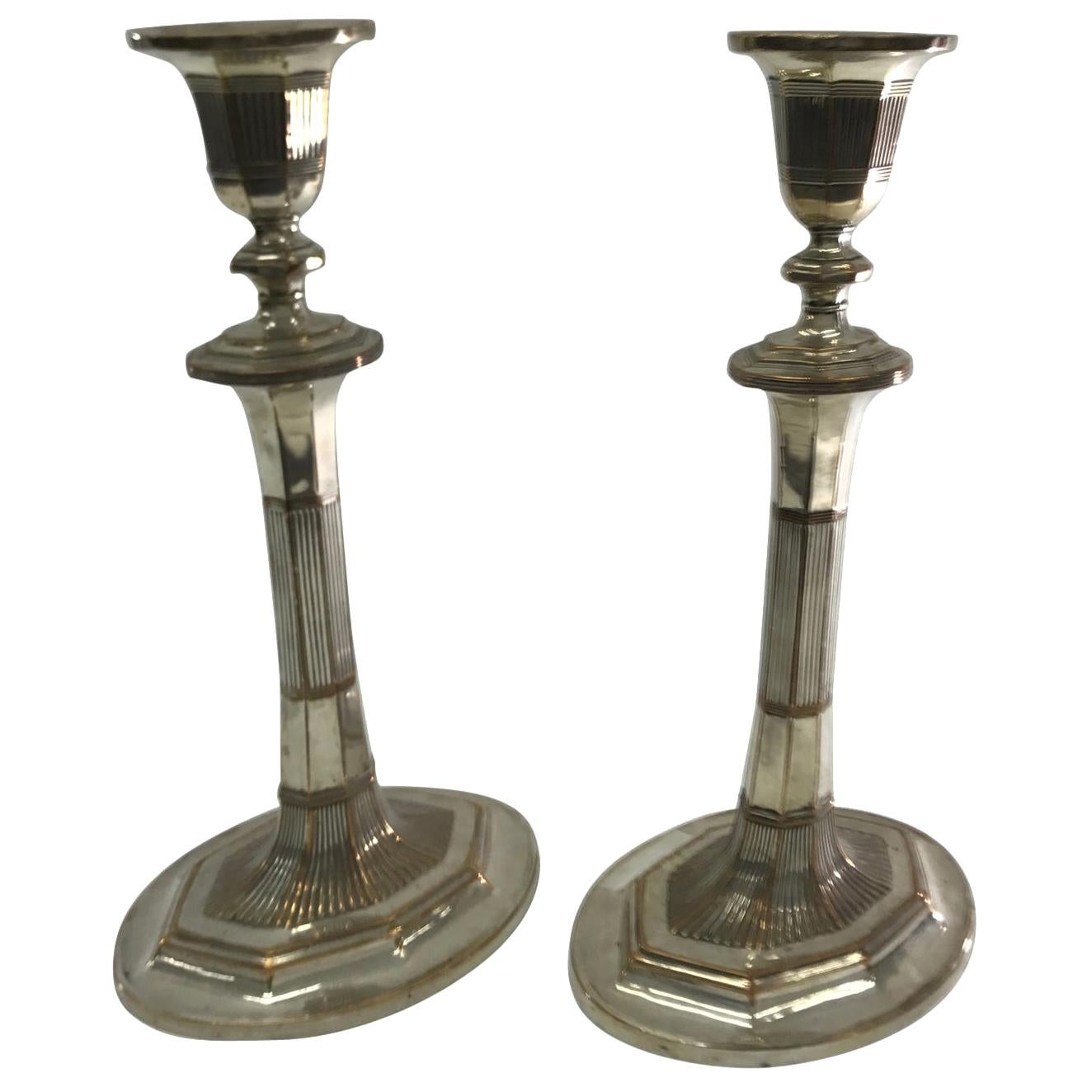 Pair of Georgian British Candlesticks in Sheffield Plate, circa 1790