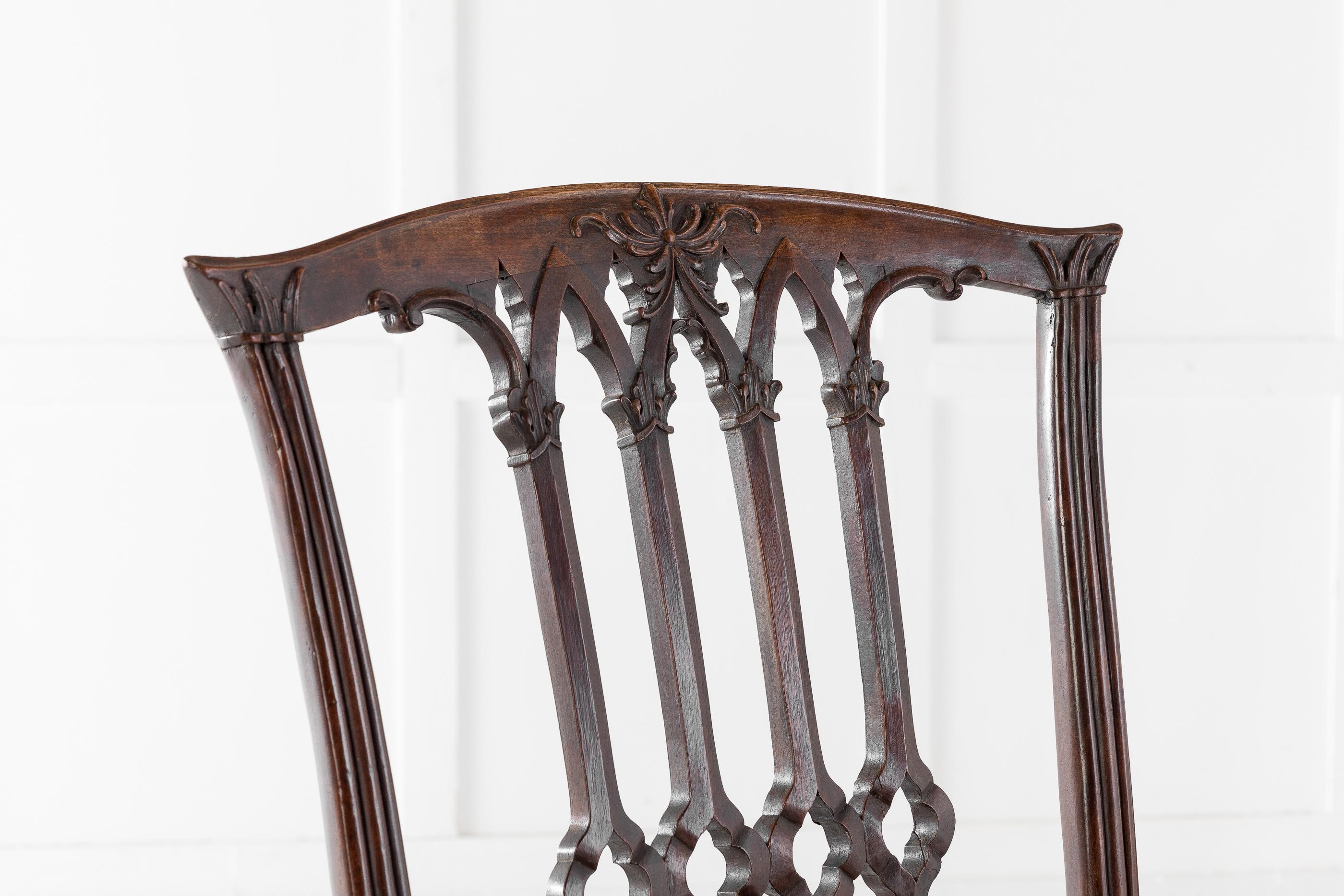 English Pair of Georgian Carved Mahogany Side Chairs