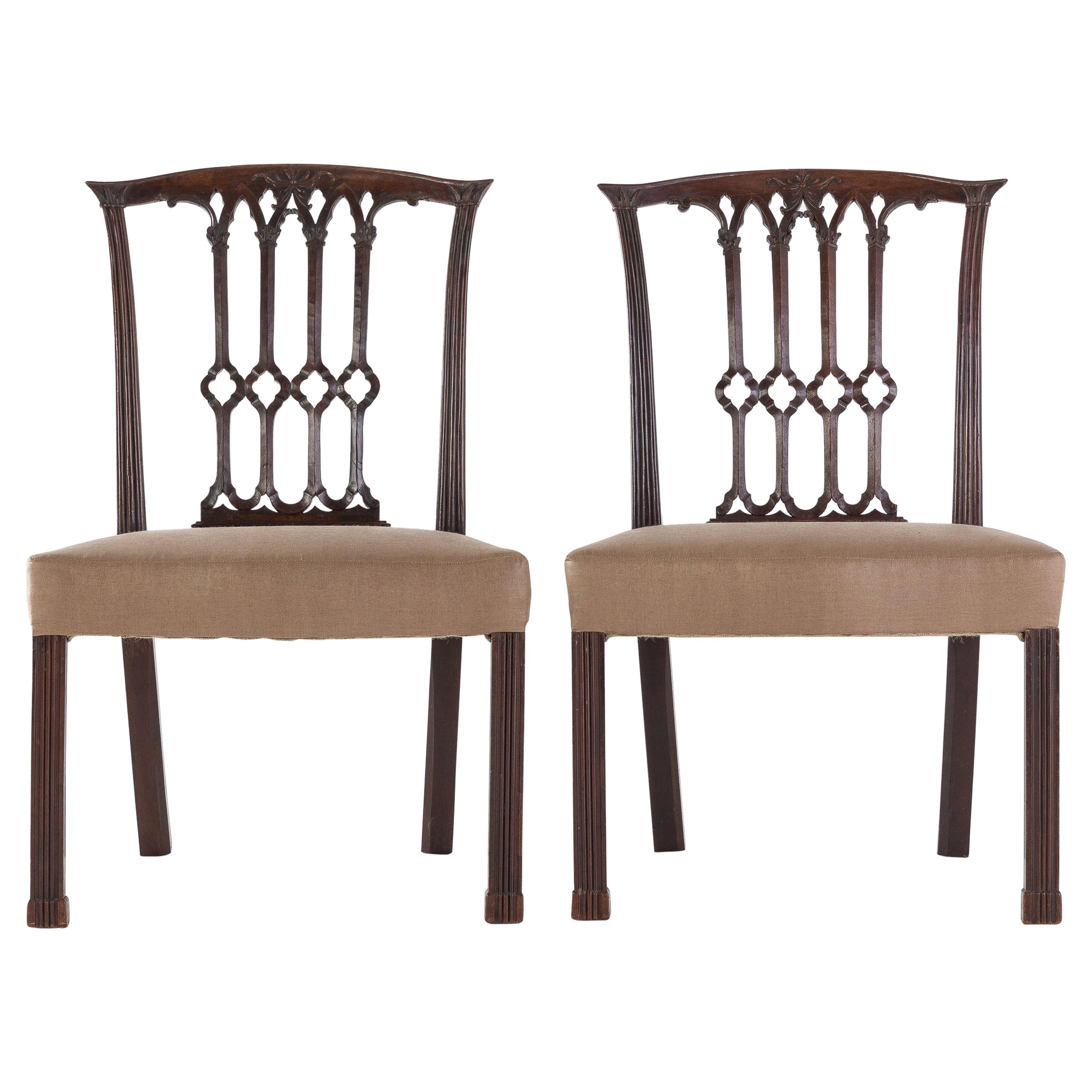 Pair of Georgian Carved Mahogany Side Chairs