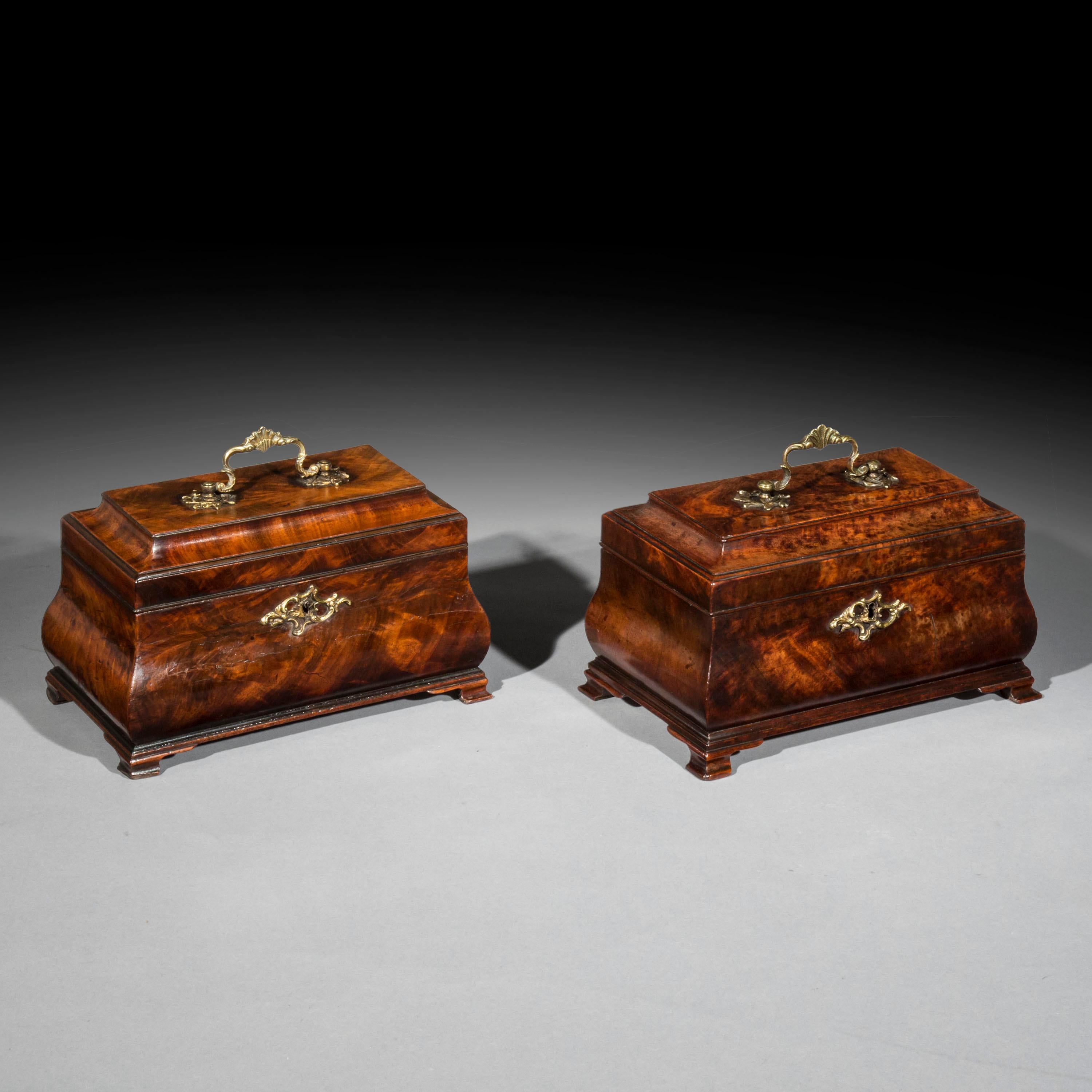 18th Century Pair of Georgian Chippendale Bombé Tea Caddies or Jewelry Boxes