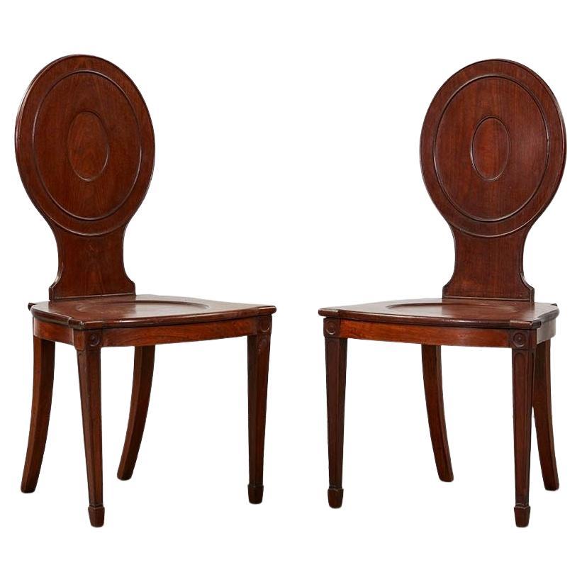 Pair of Georgian Chippendale Hall Chairs For Sale