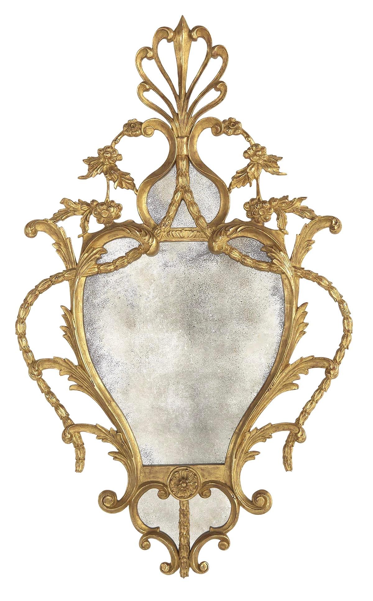 English Pair of Georgian Chippendale Style Giltwood Mirrors For Sale