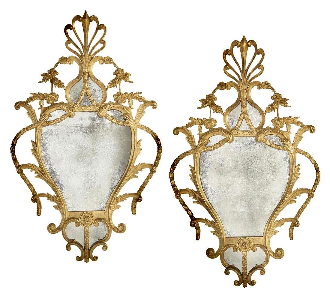 20th Century Pair of Georgian Chippendale Style Giltwood Mirrors For Sale