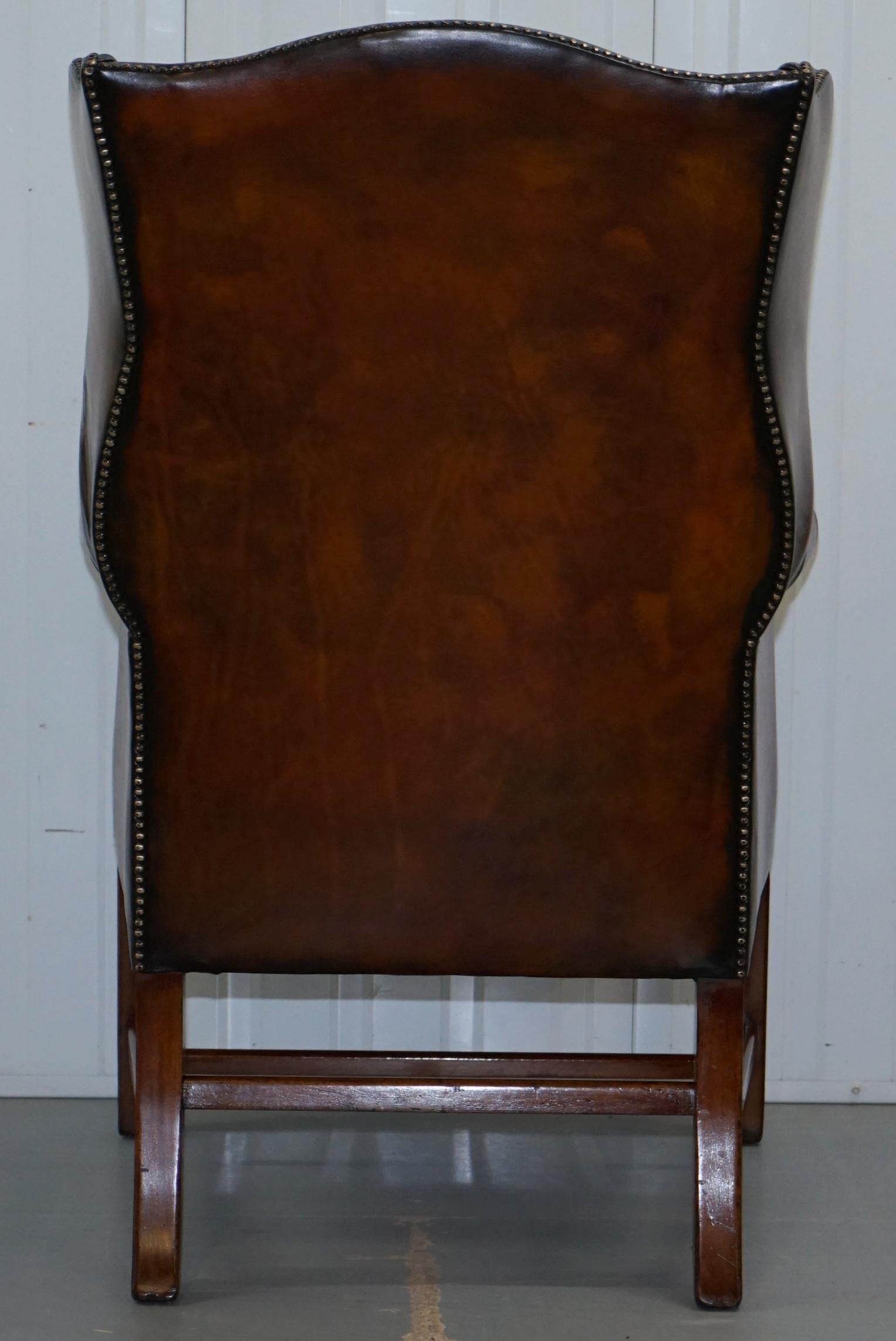 Pair of Georgian, circa 1820 Restored Hand Dyed Brown Leather Wingback Armchairs 8
