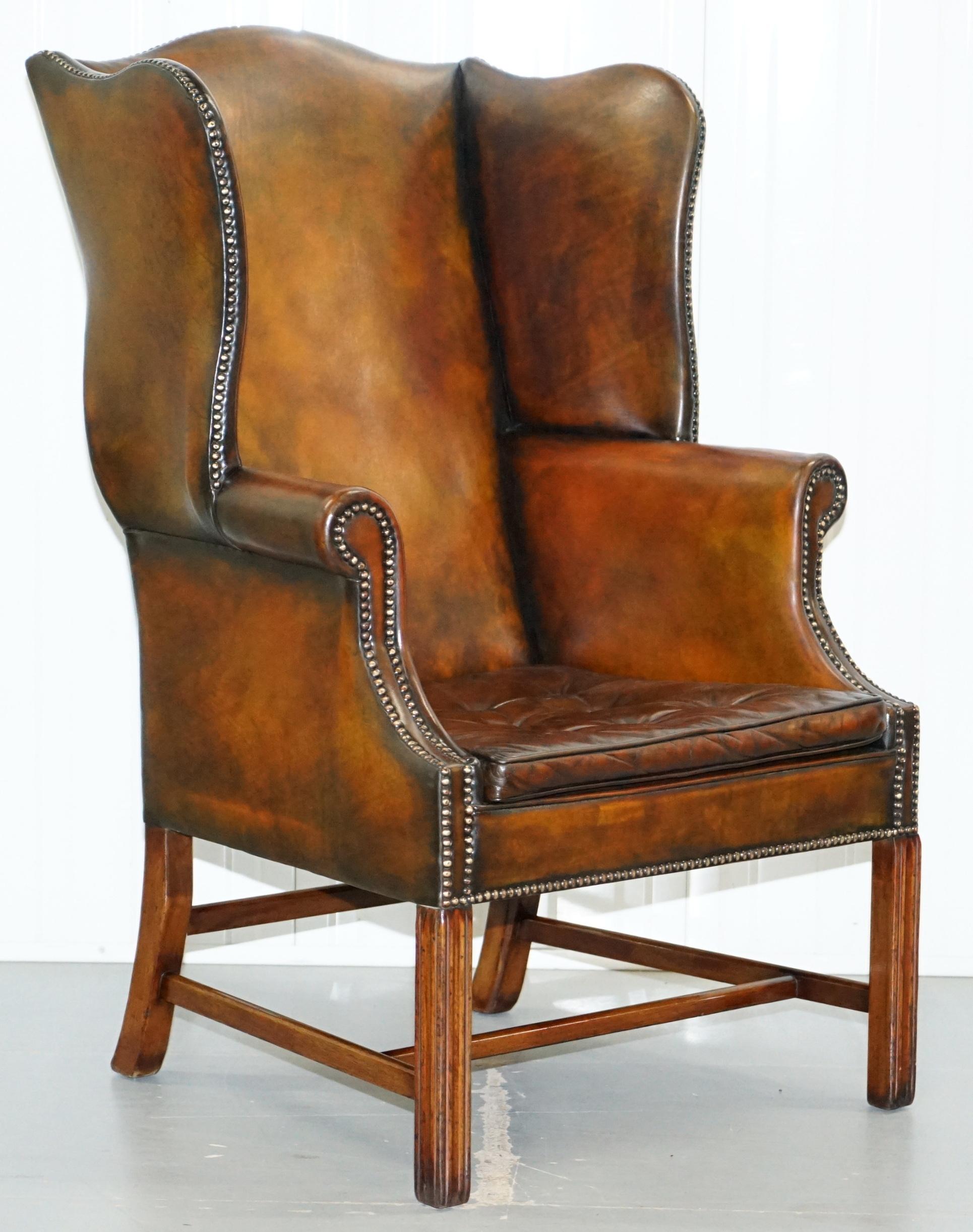 We are delighted to offer for sale this stunning pair of original Georgian, circa 1820 fully restored wingback armchairs

A simply glorious pair, the frames are long, thin and elegant, the stud work to the front arms narrow and expertly tacked.