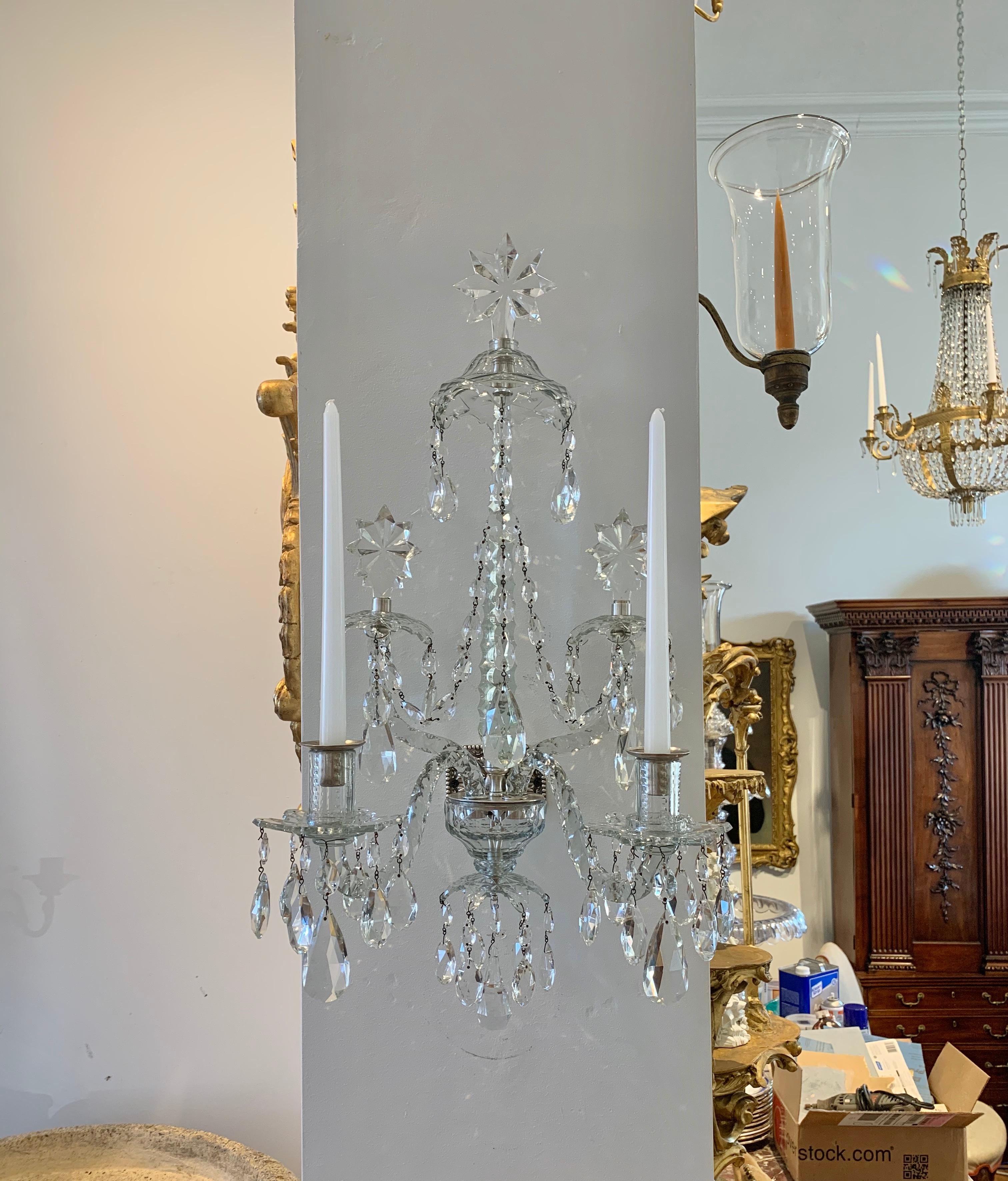 Pair of Georgian Crystal Sconces 4