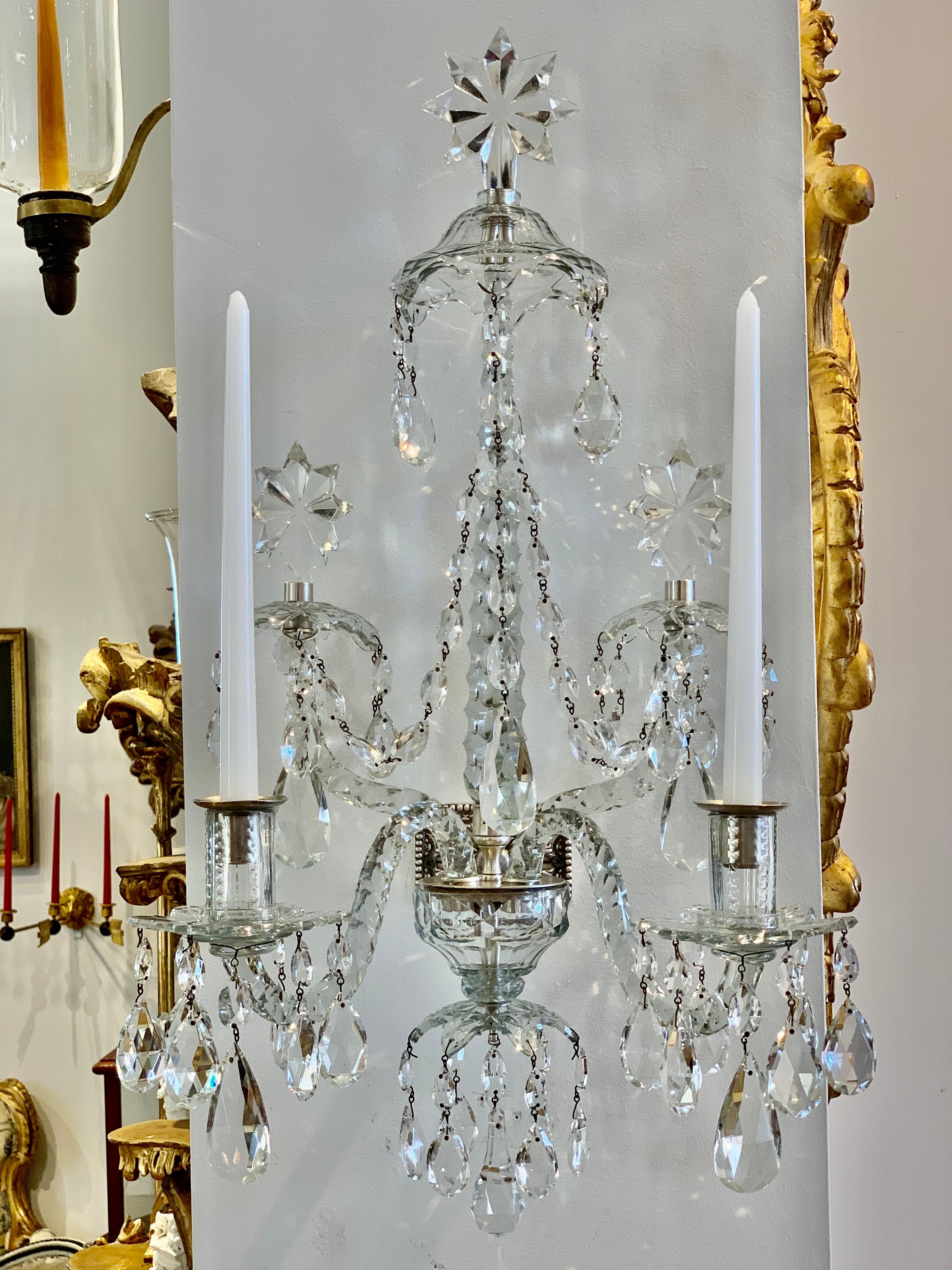 Hand-Crafted Pair of Georgian Crystal Sconces