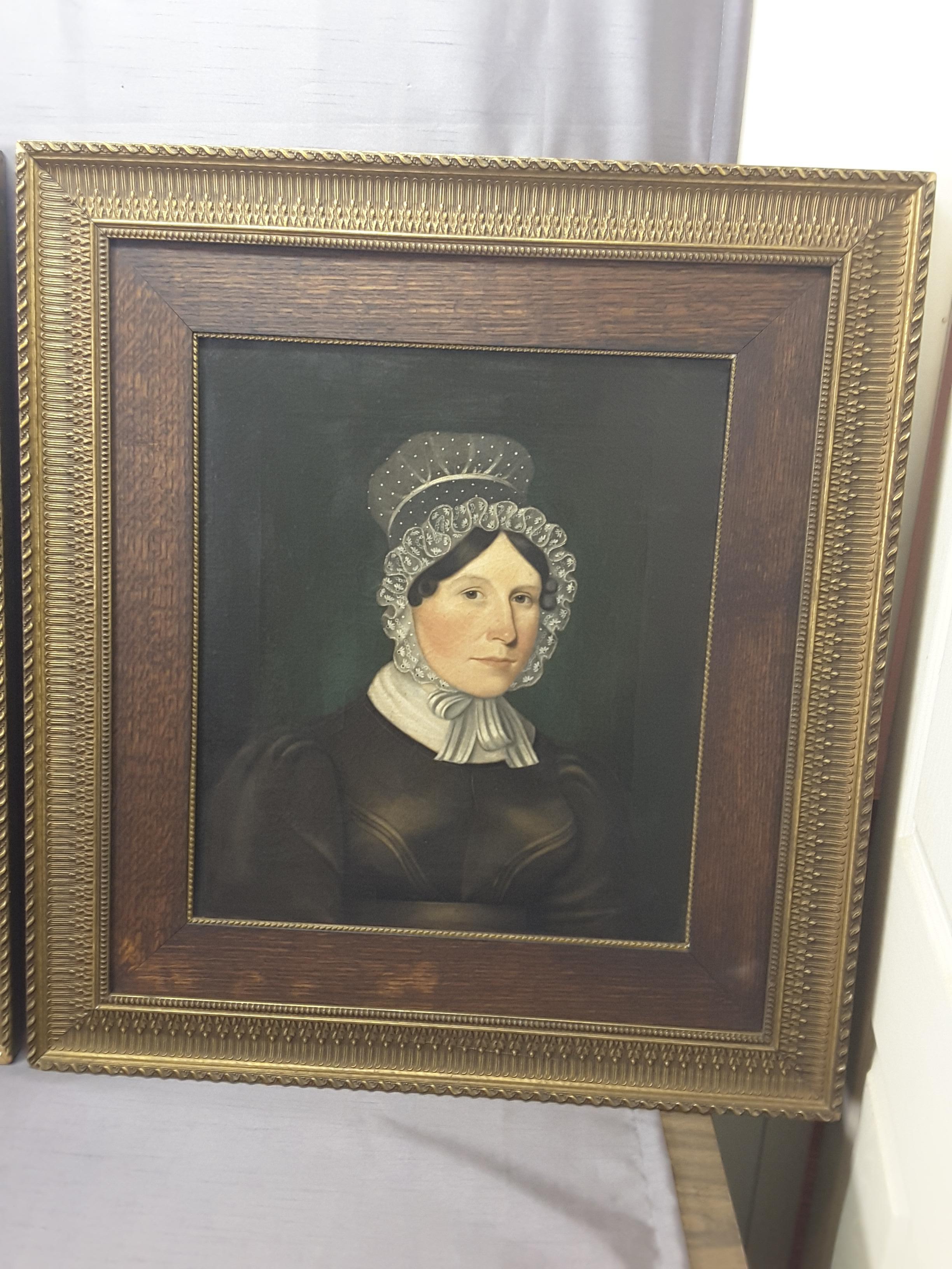 Hand-Painted Pair of Georgian English Portrait Paintings by Rev. Ben Hudson Dated 1828 & 1829 For Sale
