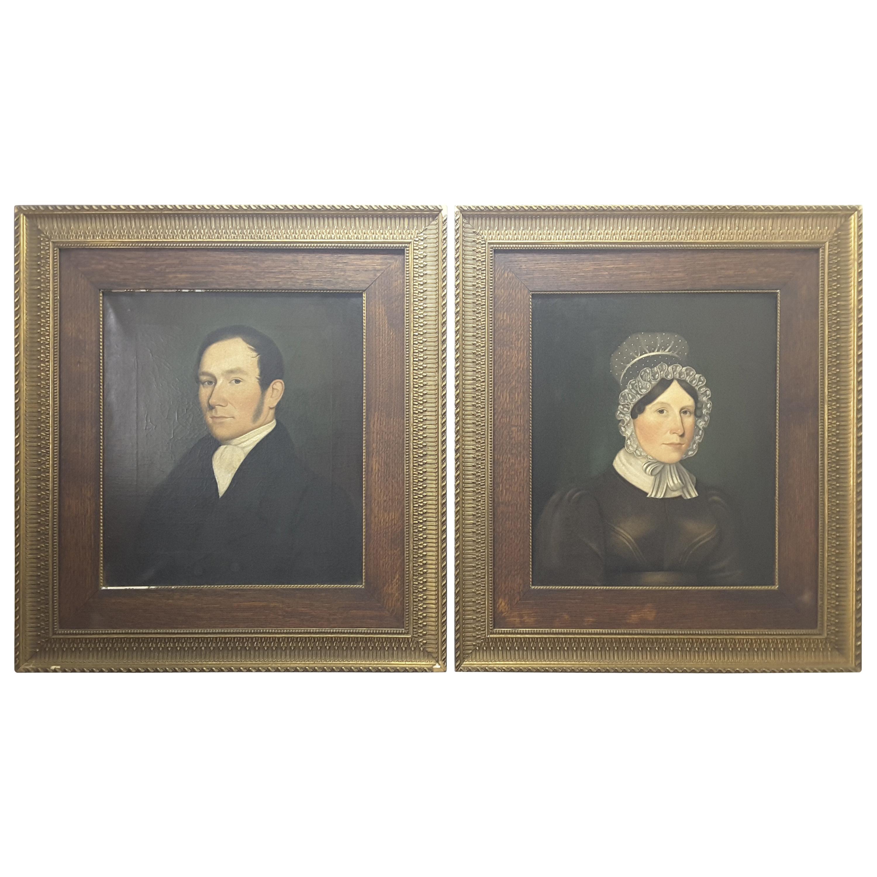 Pair of Georgian English Portrait Paintings by Rev. Ben Hudson Dated 1828 & 1829 For Sale