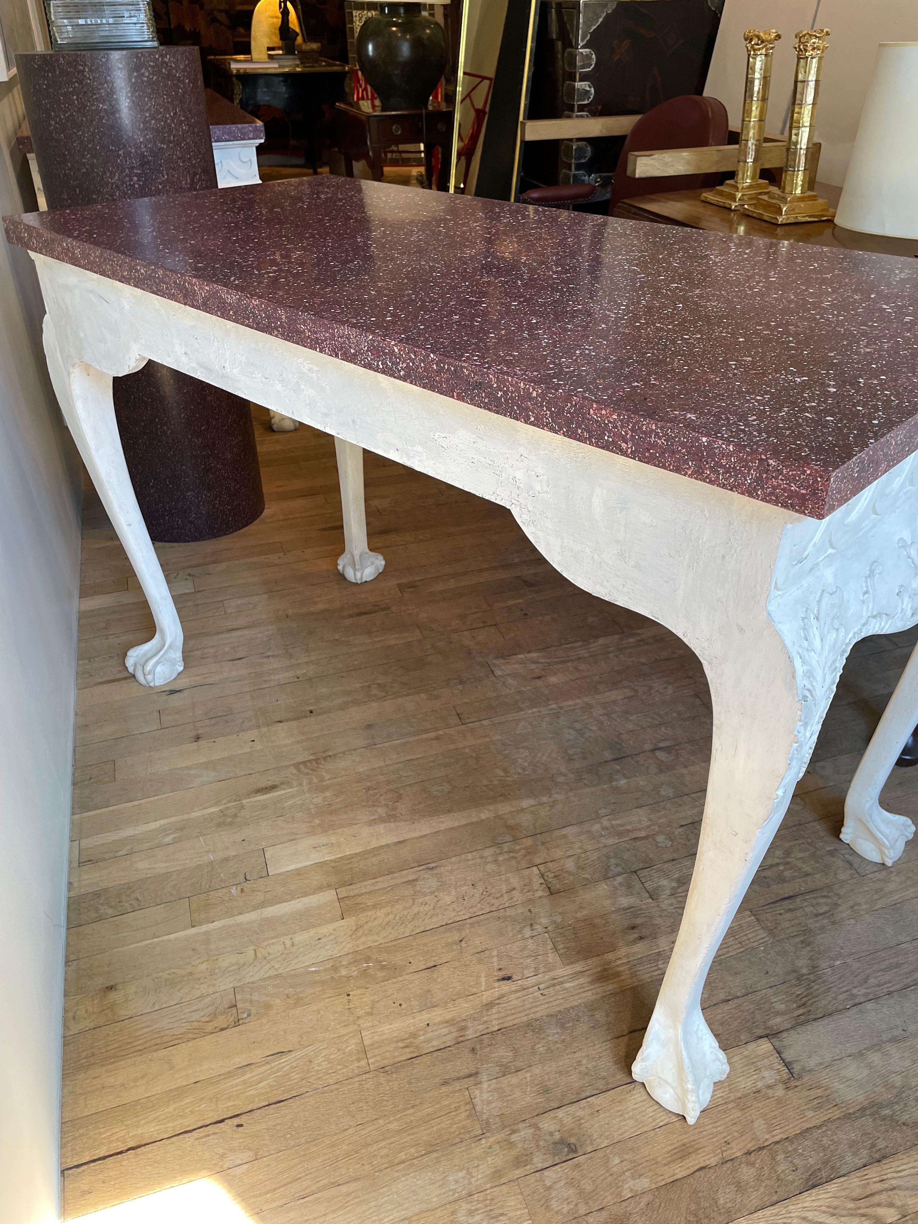 20th Century Pair of Georgian Gesso and Faux Porphyry Side Tables