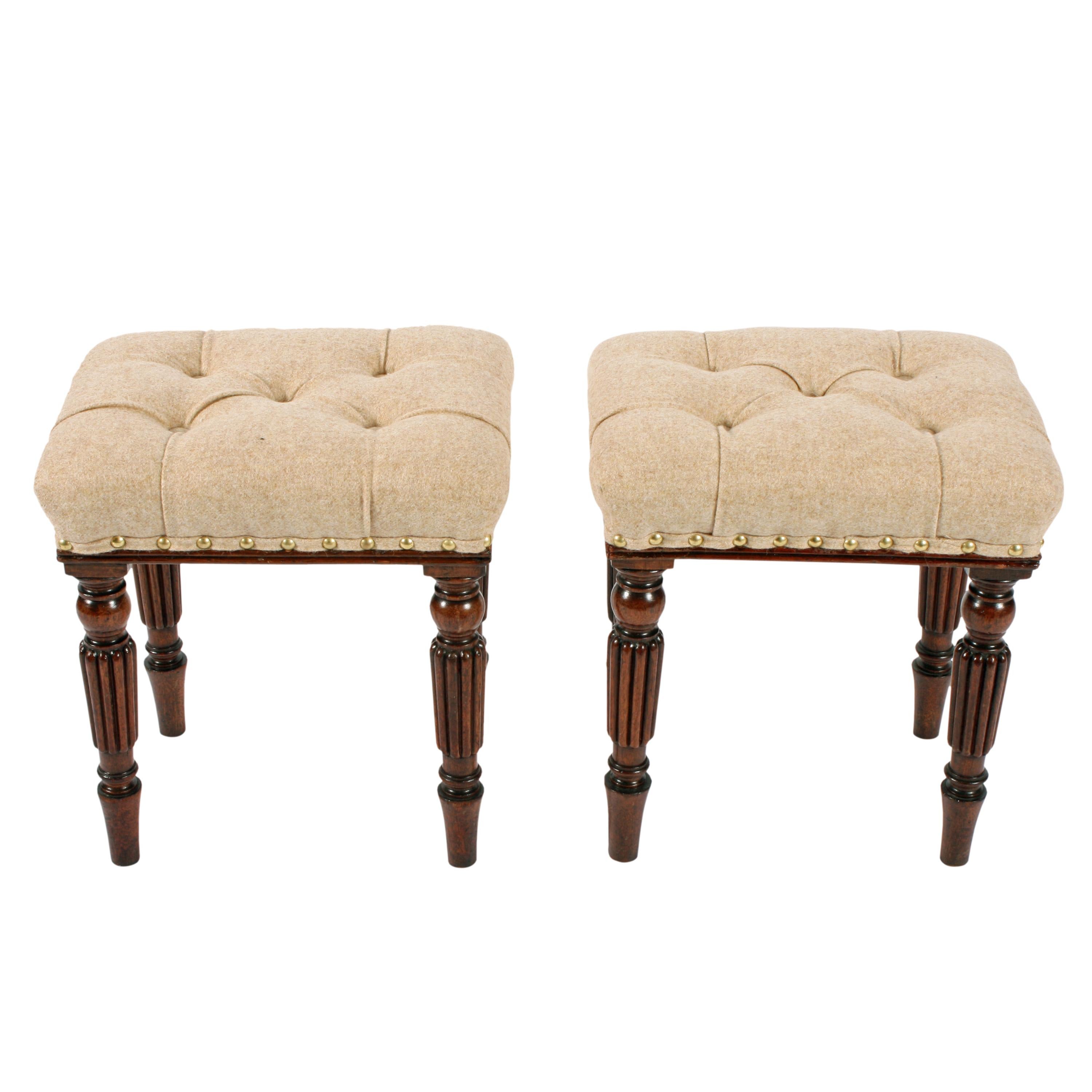 Pair of Georgian 'Gillows' design stools


A pair of Georgian mahogany stools.

The stools have turned and reeded legs in the style of 'Gillows of Lancaster'.

The oblong shaped stools have recently been re-upholstered and have a reeded bead
