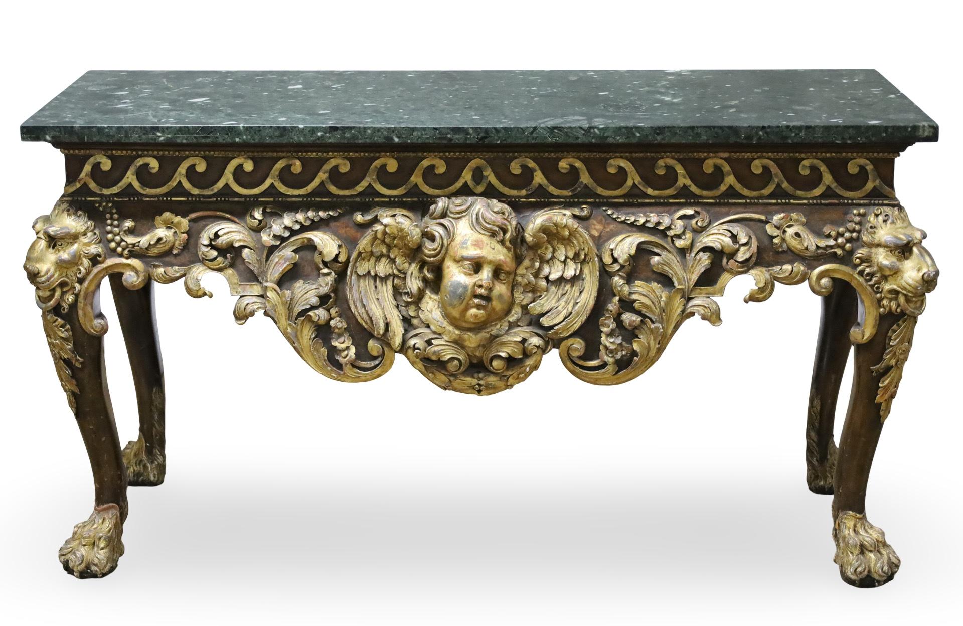 English Pair of Georgian Giltwood Consoles, Manner of William Kent For Sale