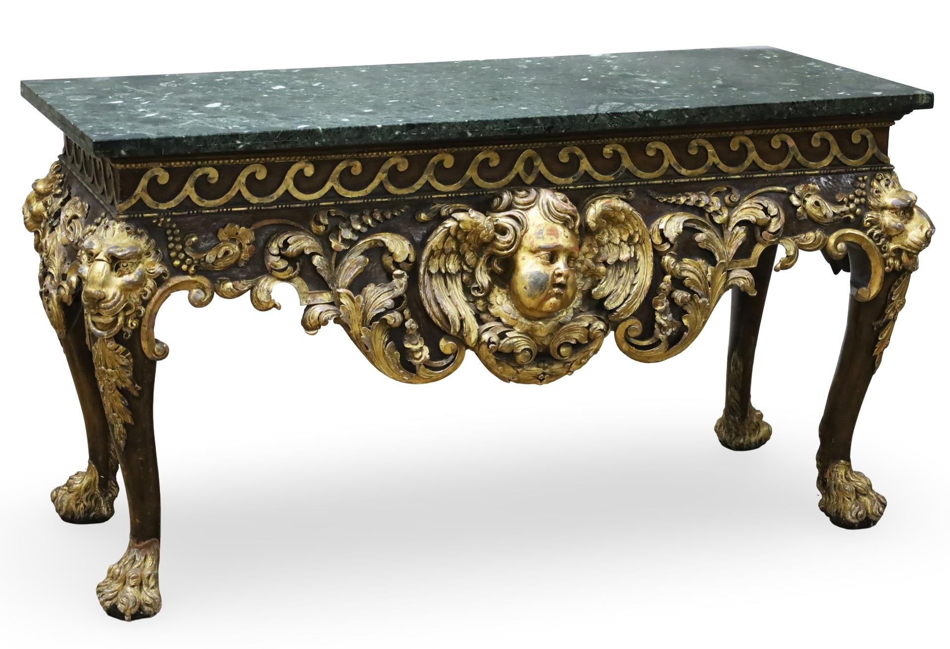 Hand-Carved Pair of Georgian Giltwood Consoles, Manner of William Kent For Sale