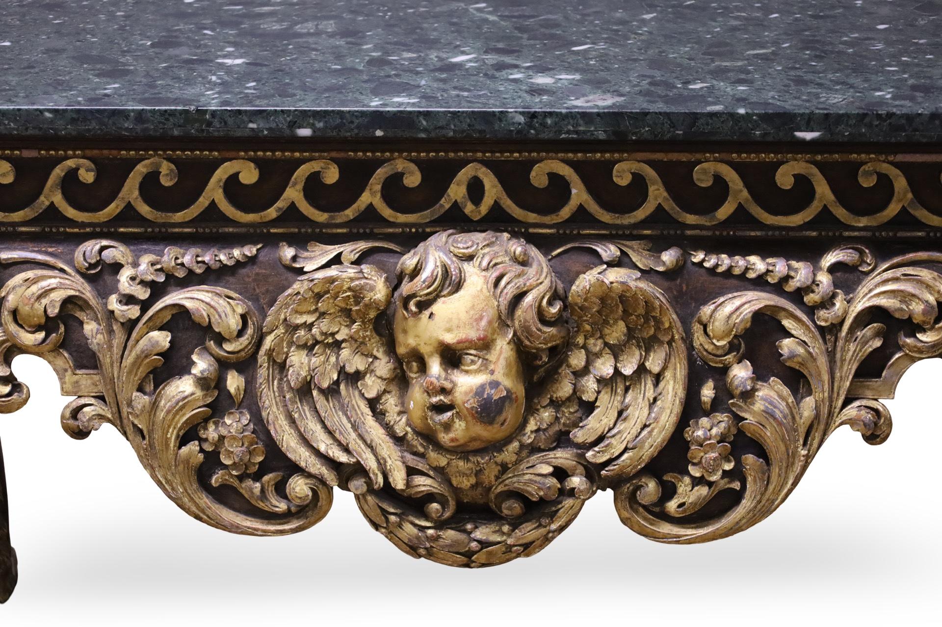 Marble Pair of Georgian Giltwood Consoles, Manner of William Kent For Sale