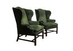 Pair of Georgian Green Suede Wingback Armchairs