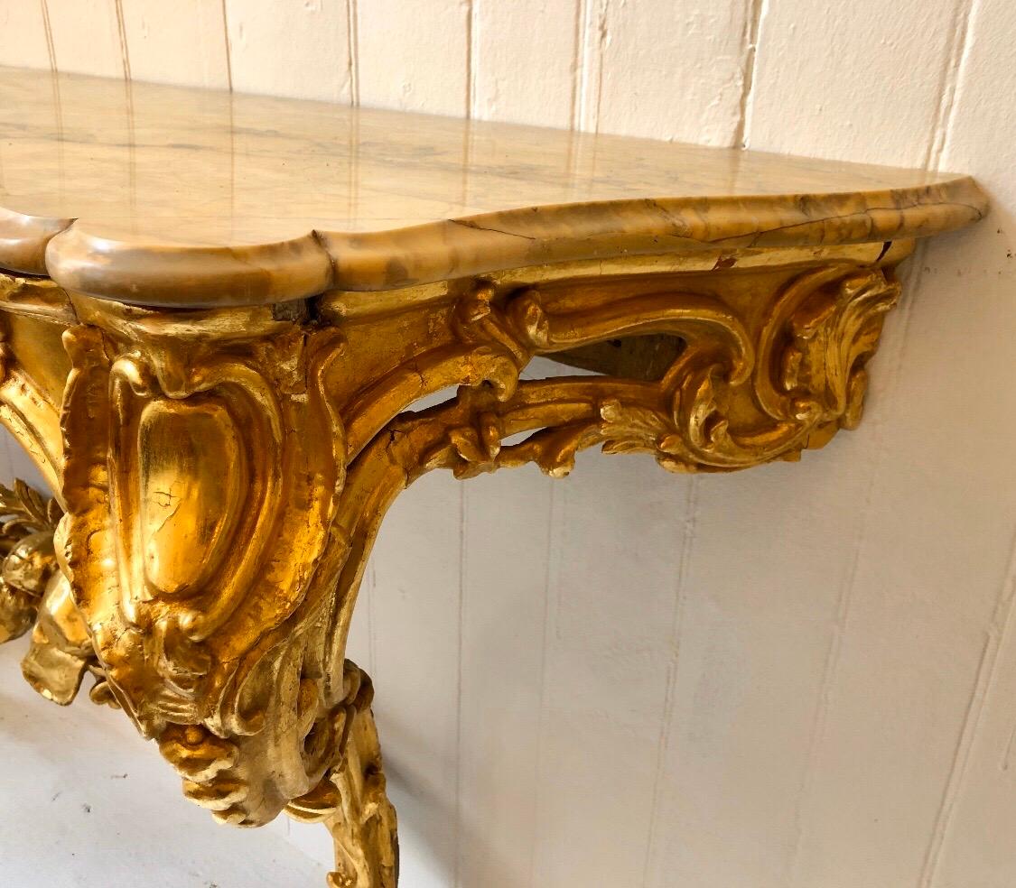 Pair of Georgian Irish Giltwood Consoles with Scagliola Marble Tops 4