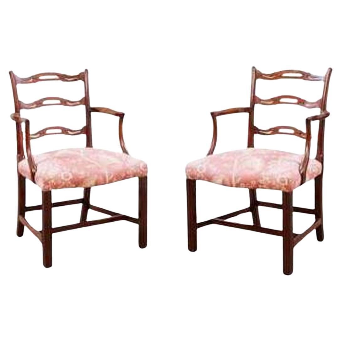 Pair of Georgian Ladder Back Gaming Chairs For Sale
