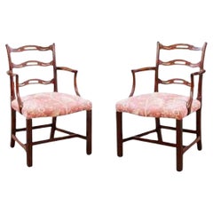 Antique Pair of Georgian Ladder Back Gaming Chairs