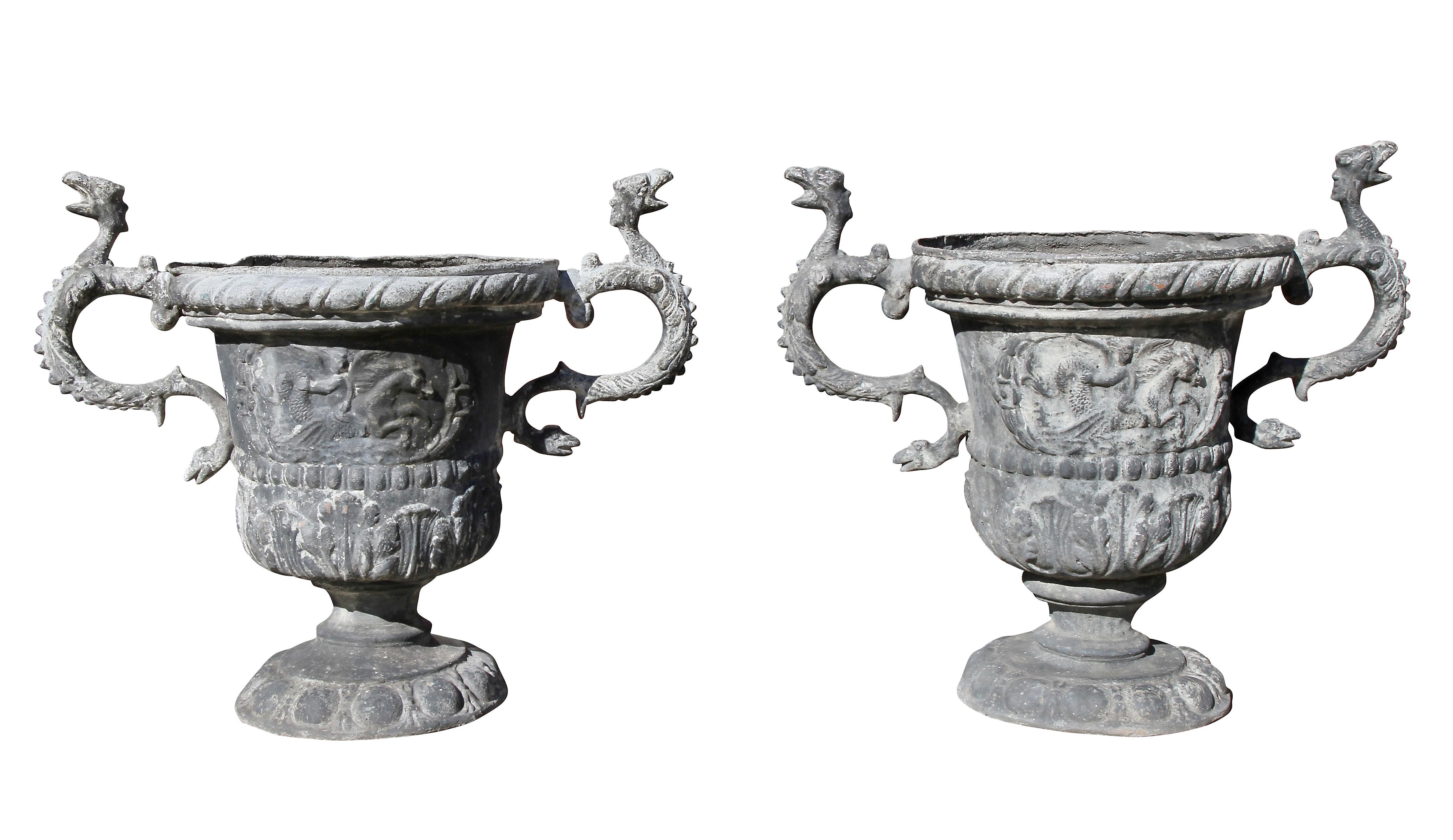 Pair of Georgian Lead Two Handled Urns For Sale 5