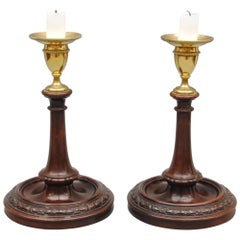 Pair of Georgian Mahogany and Brass Candlesticks