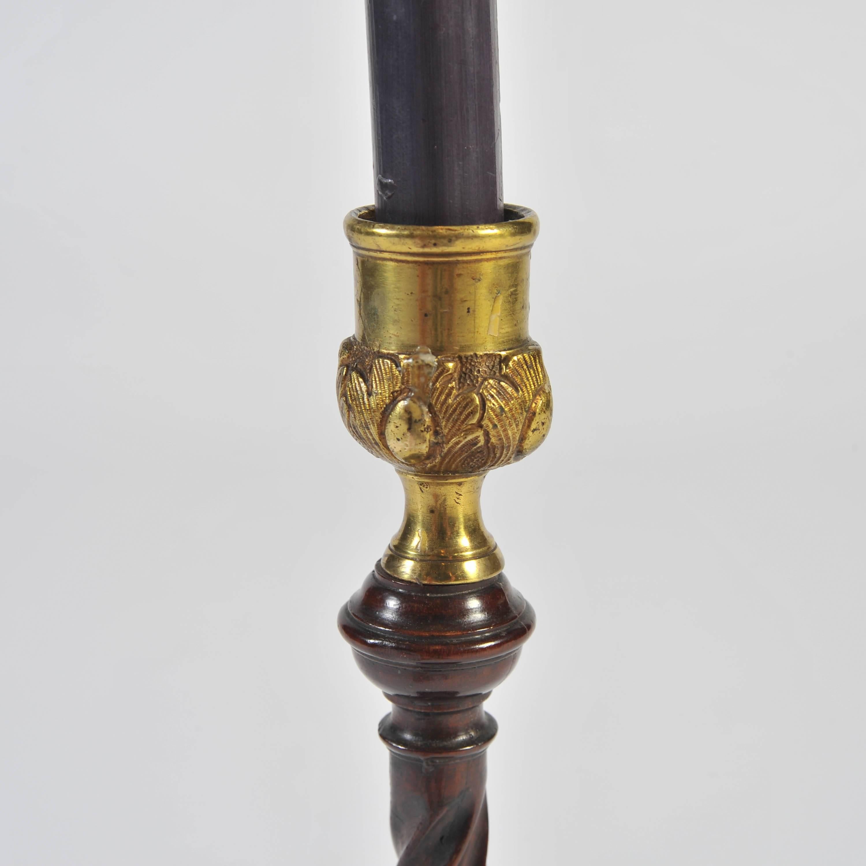 Pair of Georgian Mahogany Candlesticks with Brass Sconces, circa 1760 For Sale 2