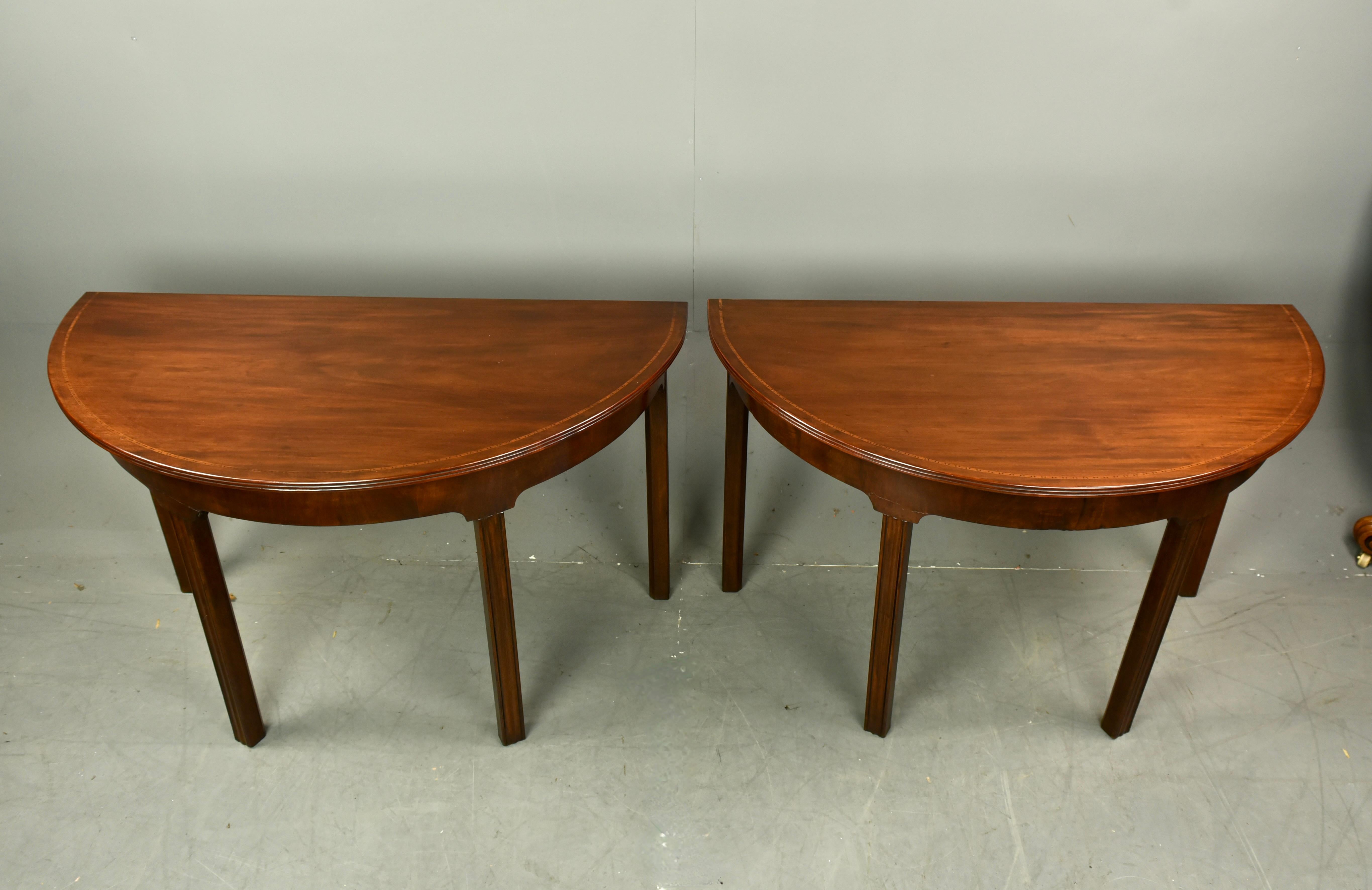 English Pair of Georgian mahogany Demi lune console tables 