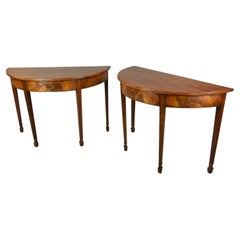 Pair of Georgian Mahogany Demi Lune Console Tables