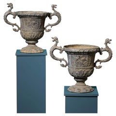 Pair of Georgian Neoclassical Style Lead Garden Urns