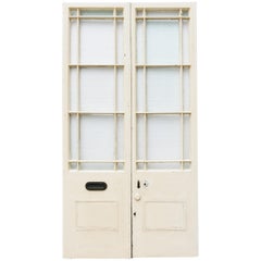 Used Pair of Georgian Painted Pine Margin Glazed Exterior Double Doors