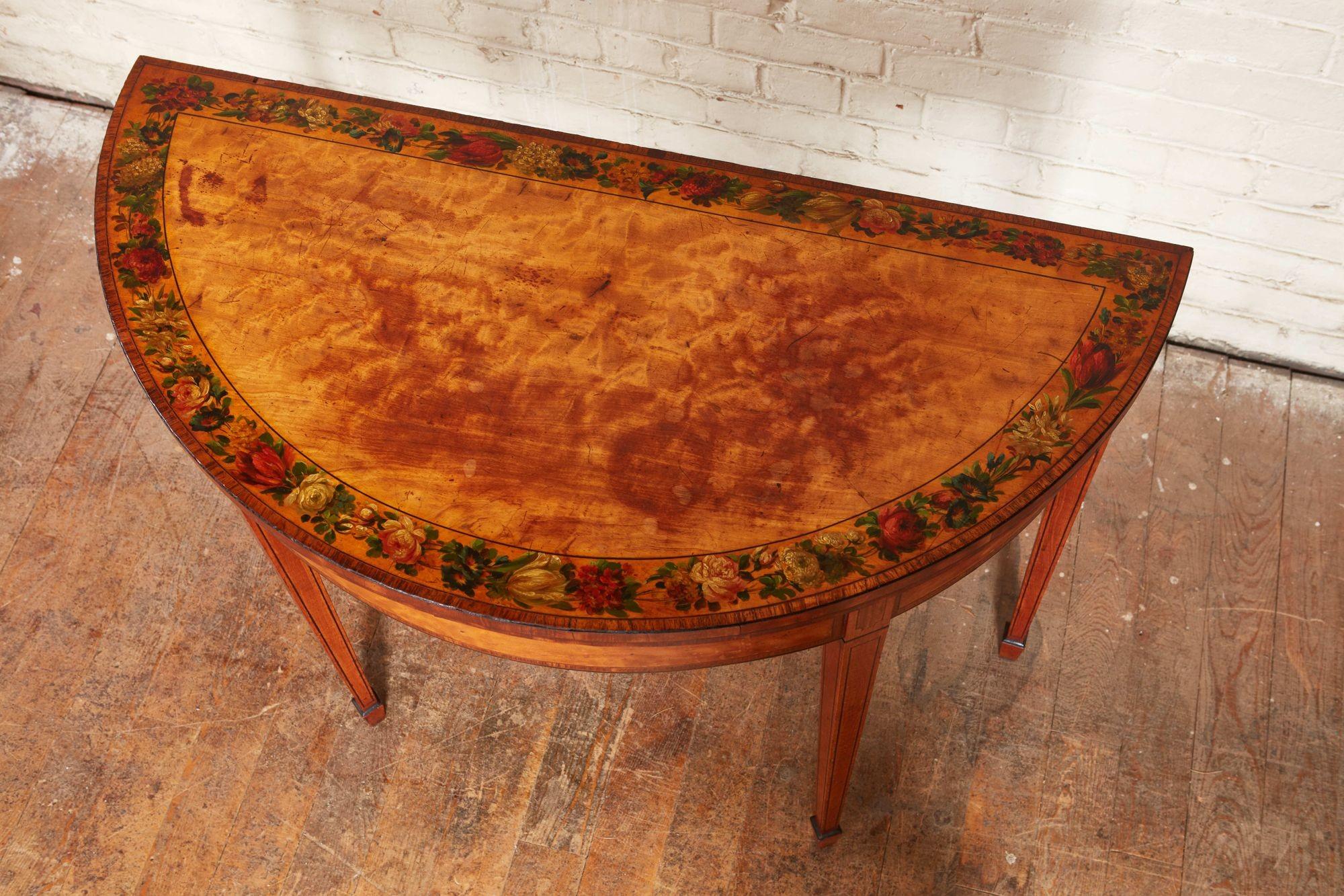 English Pair of Georgian Painted Satinwood Card Tables