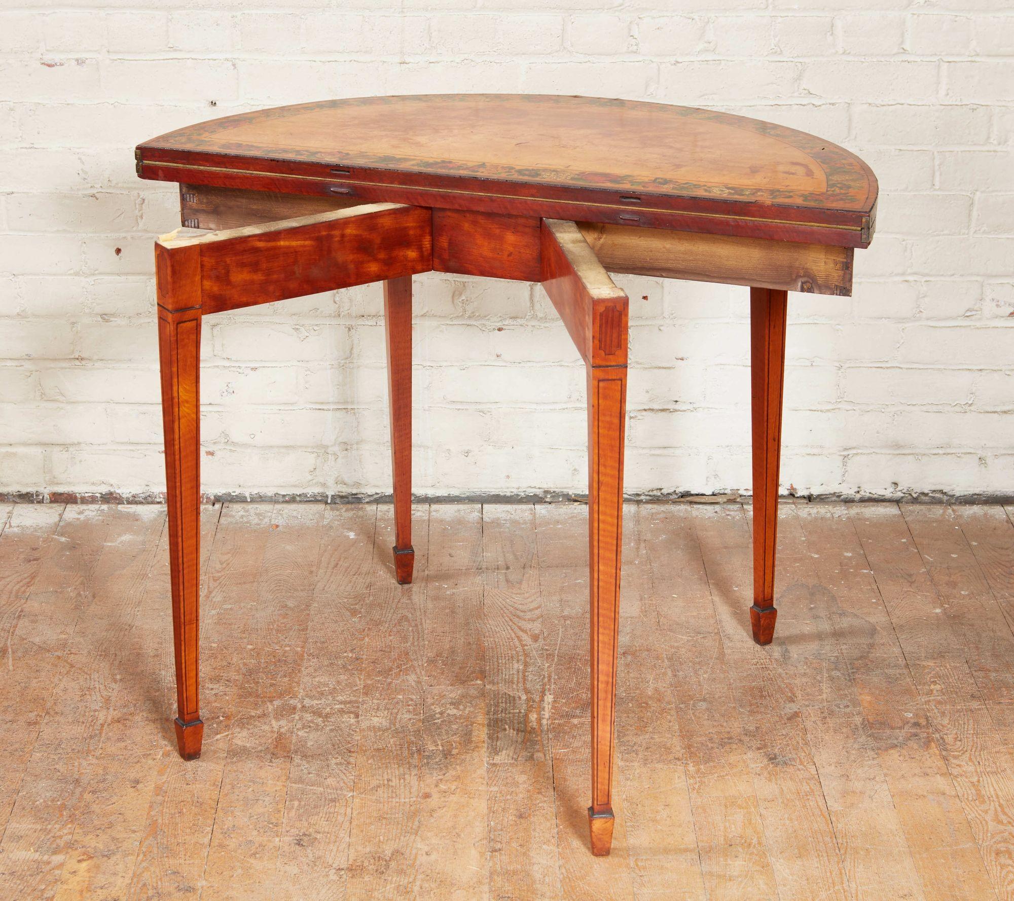 Hand-Painted Pair of Georgian Painted Satinwood Card Tables