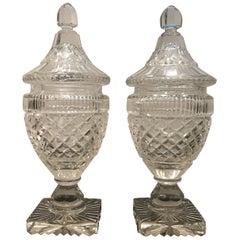 Pair of Georgian Period Cut Glass Sweet Meat Urns