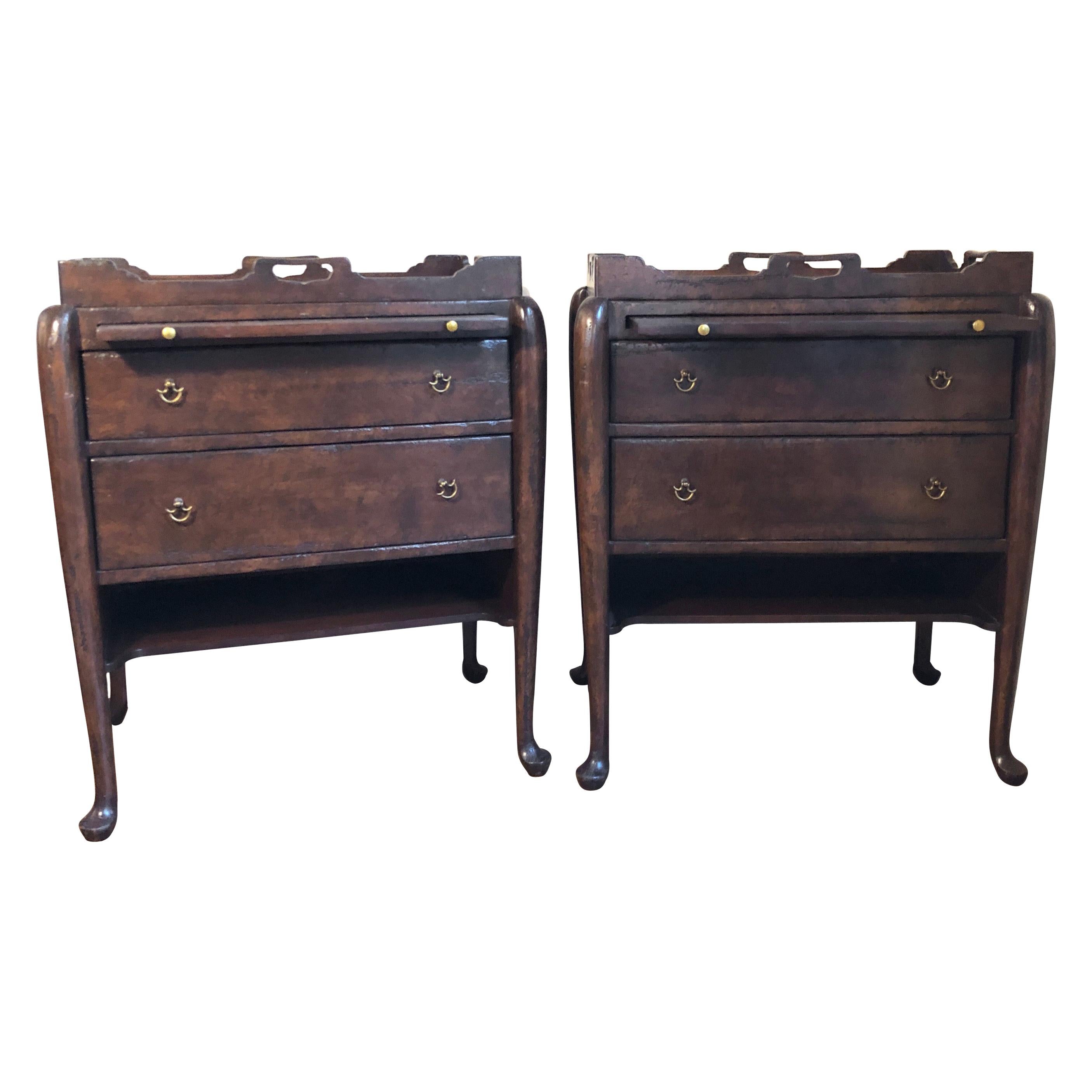 Pair of Georgian Period Walnut Tray Top Commodes/Bedside Tables