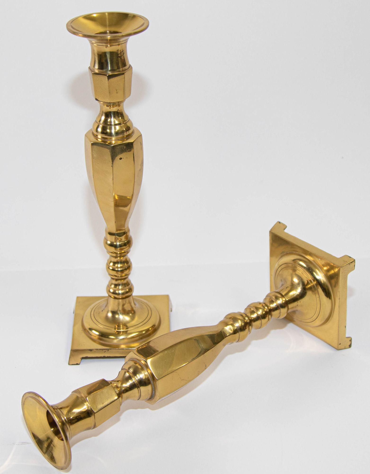 Victorian Pair of Georgian Polished Brass Candlesticks For Sale