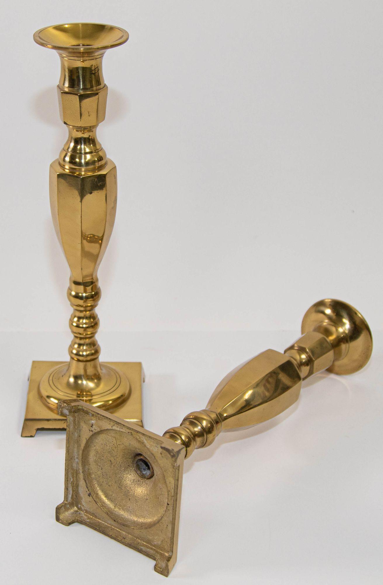 British Pair of Georgian Polished Brass Candlesticks For Sale