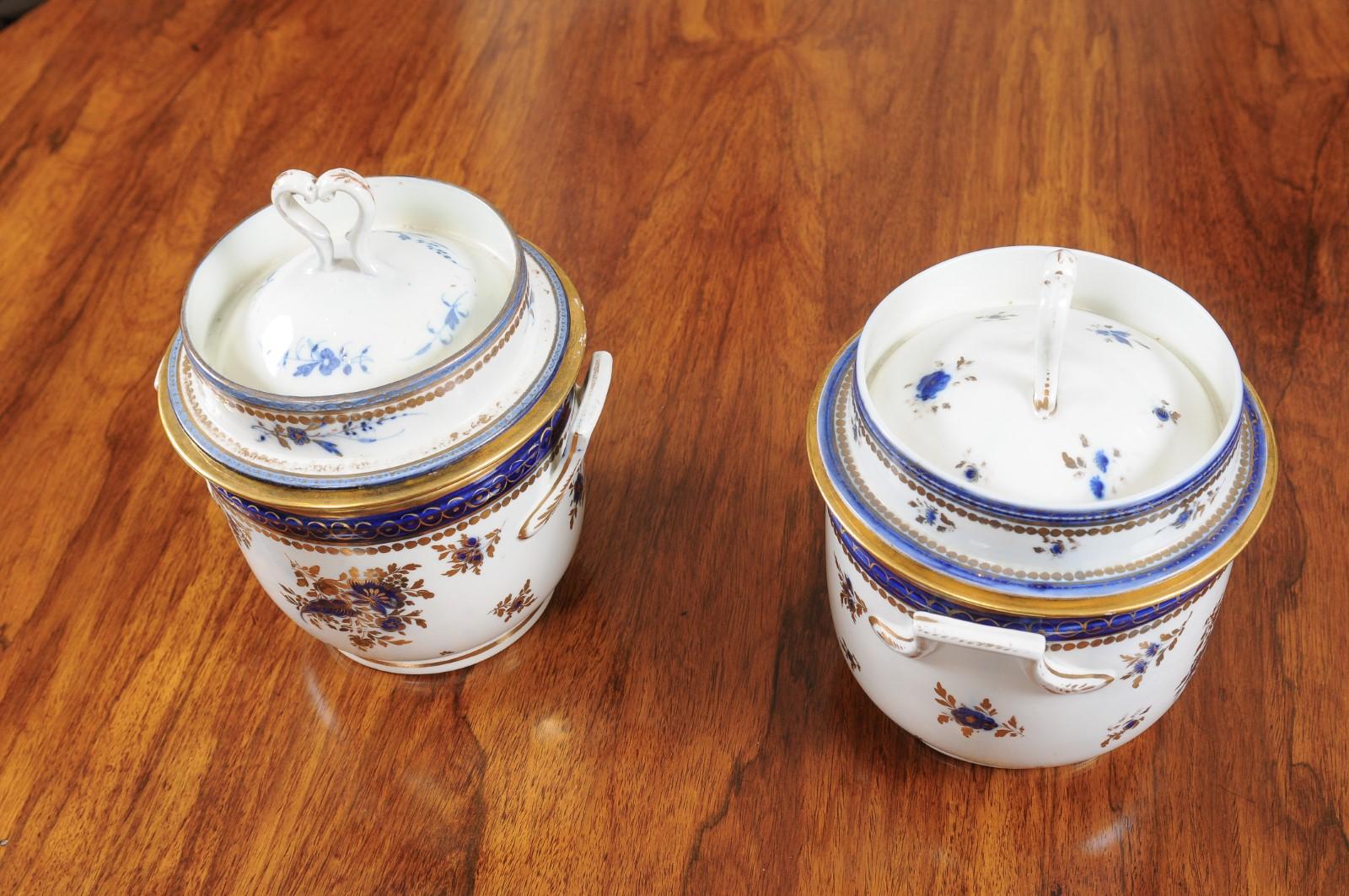 Pair of Georgian Porcelain Fruit Coolers w/ Cobalt Blue & Gilt Floral Decoration For Sale 5