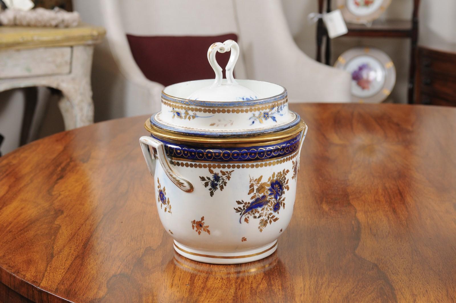 Pair of Georgian Porcelain Fruit Coolers w/ Cobalt Blue & Gilt Floral Decoration For Sale 8