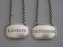 Pair of Georgian Provincial Silver Wine Labels 'Lisbon & Teneriffe', circa 1820