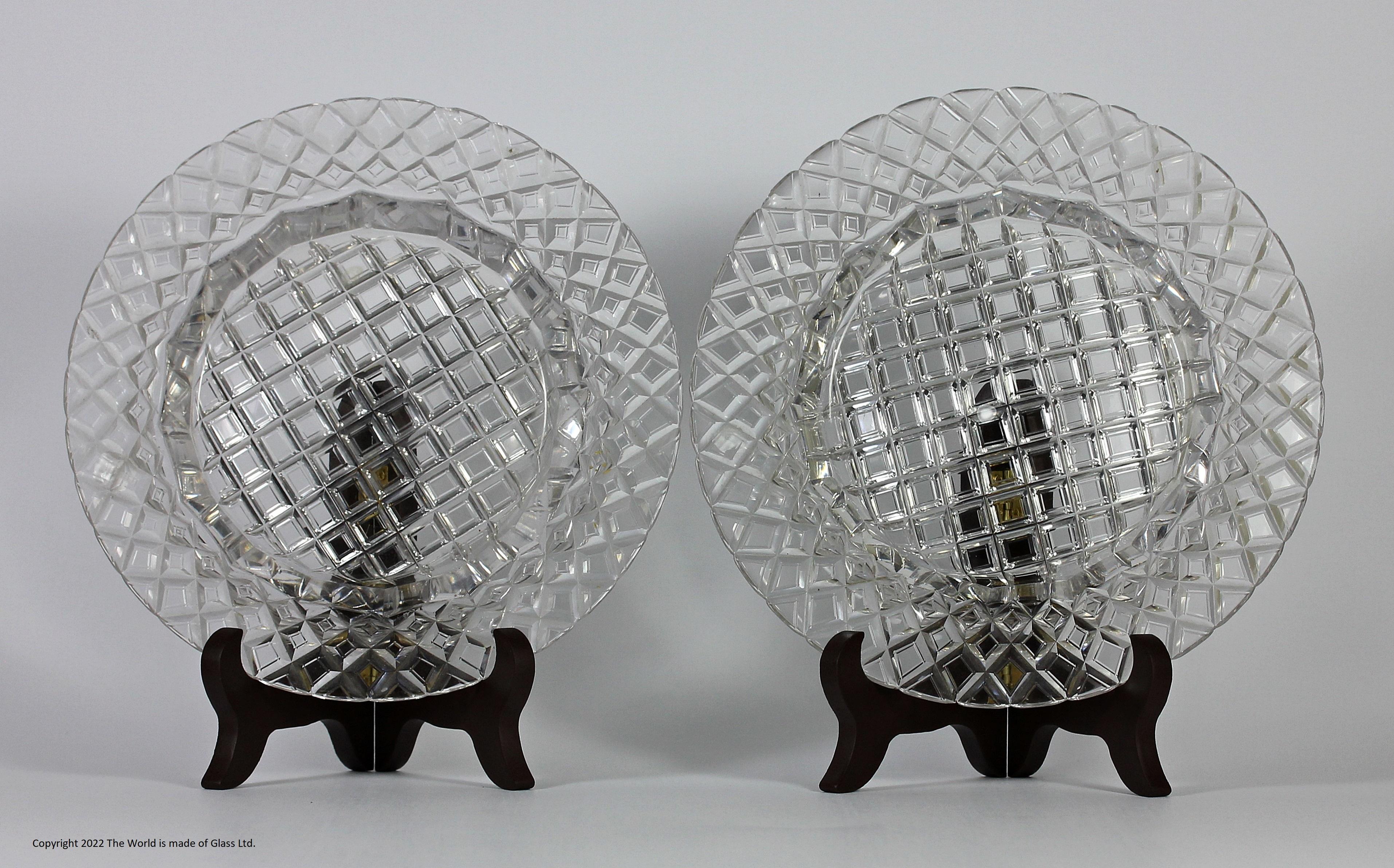 Pair of cut glass plates or decanter stands For Sale
