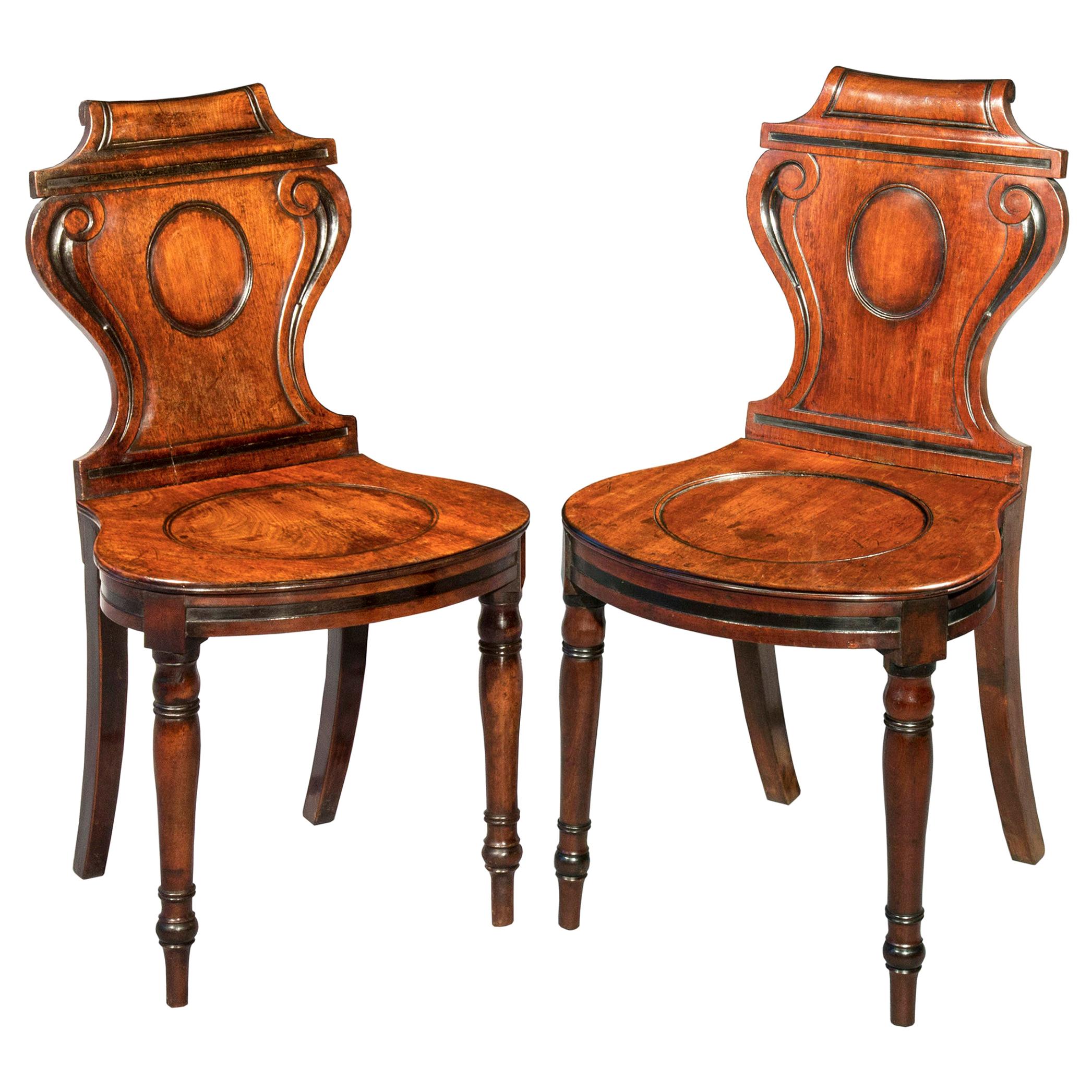 Pair of Georgian Regency Hall Chairs, circa 1815