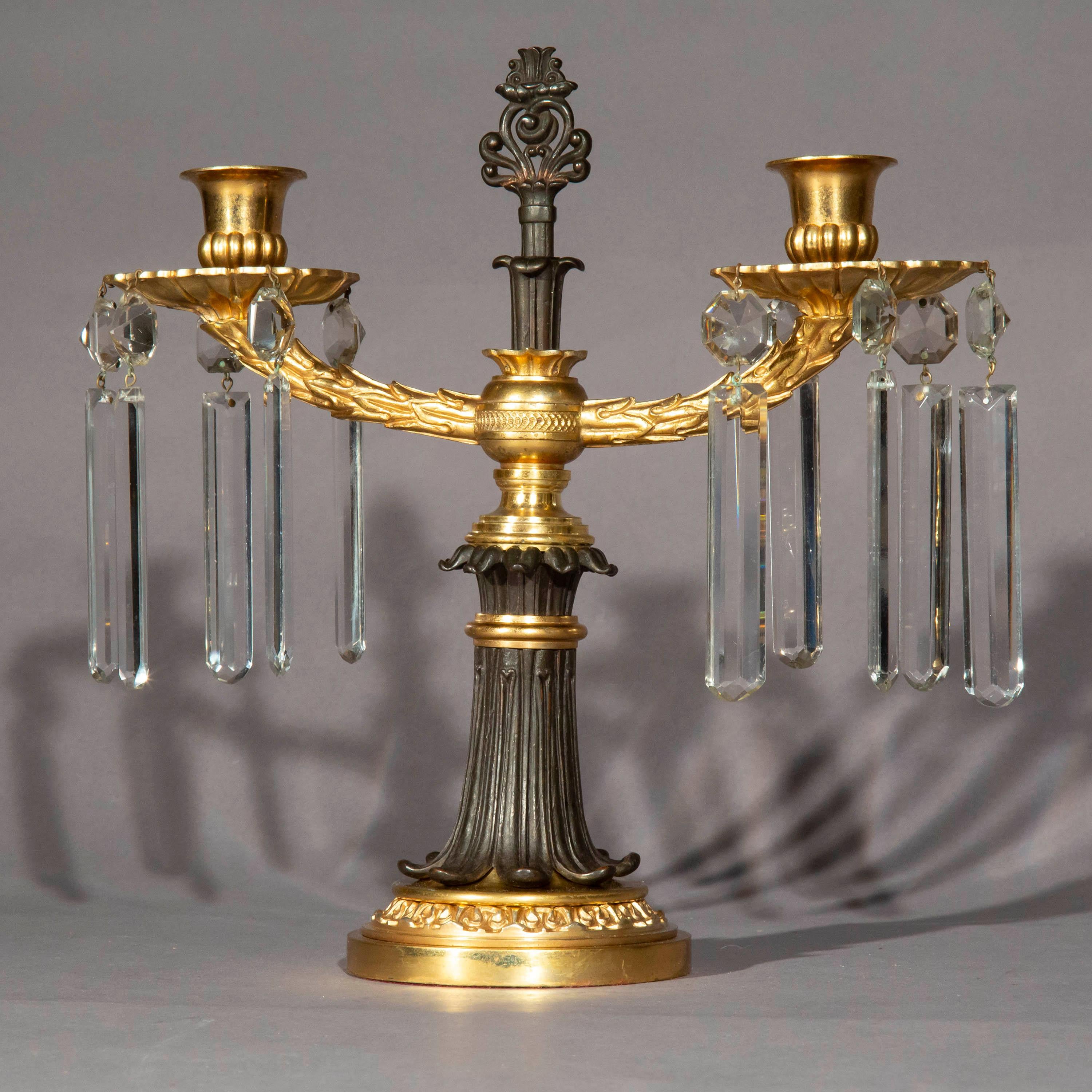 Pair of 19th Century Ormolu and Patinated Bronze Candelabra For Sale 6