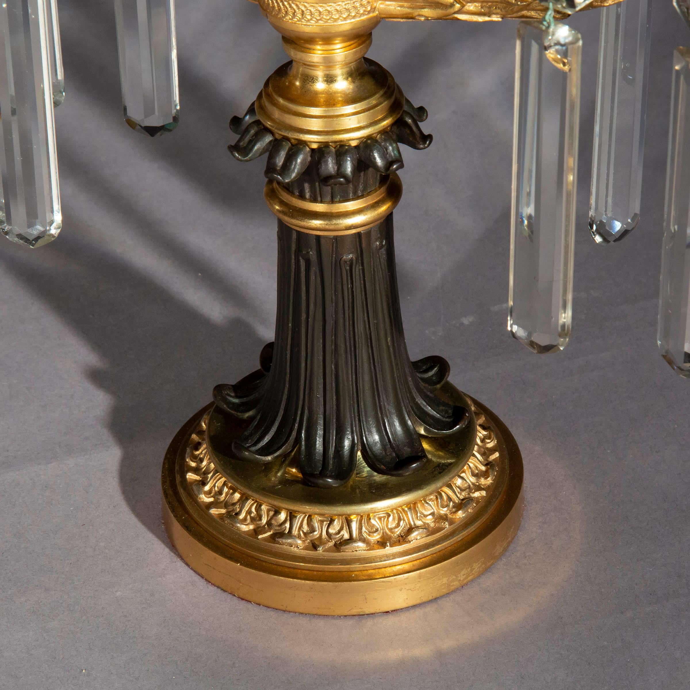 Gilt Pair of 19th Century Ormolu and Patinated Bronze Candelabra For Sale